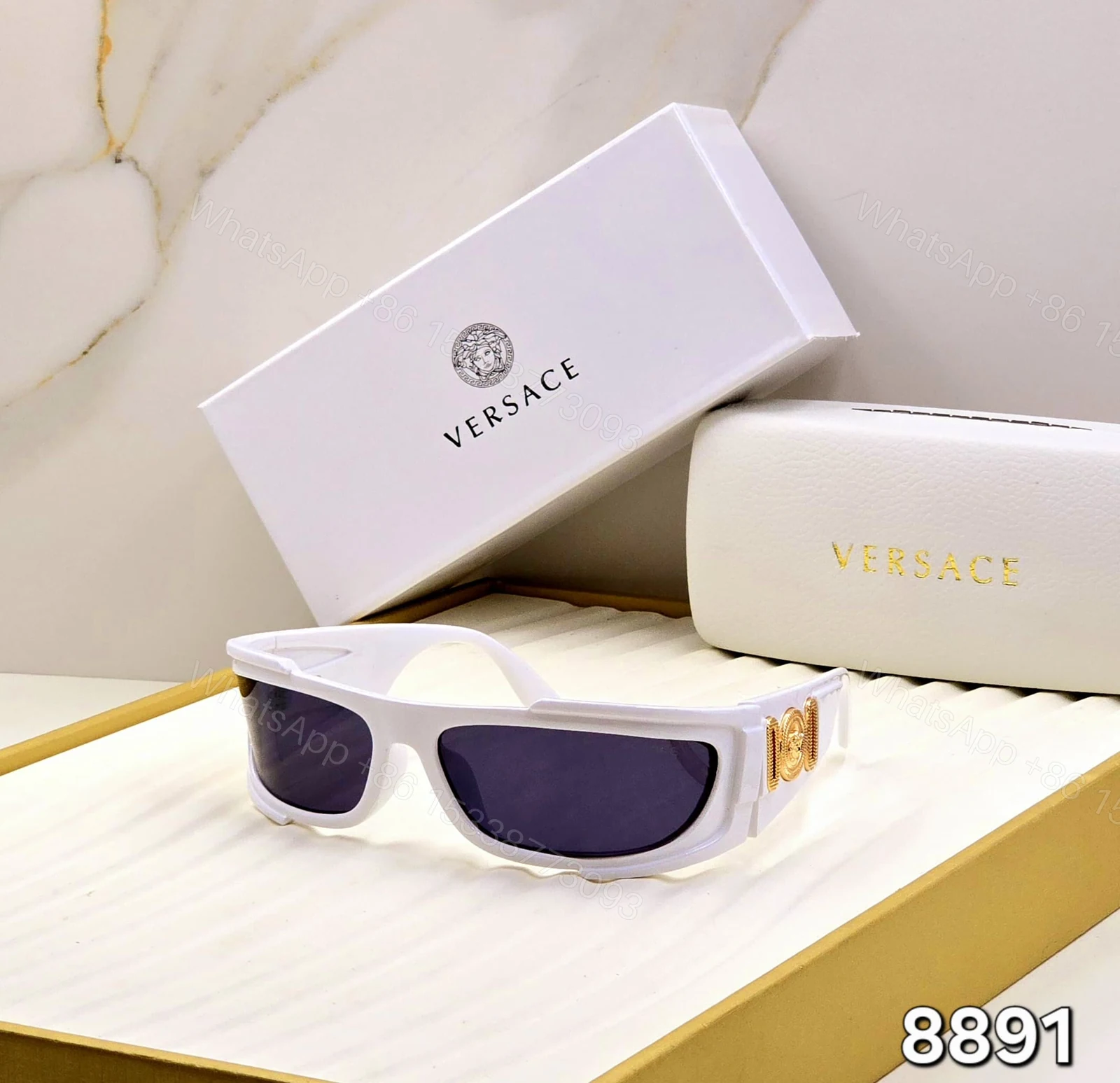 View 2 of Versace 8891 Rectangular Sunglasses Black-Red