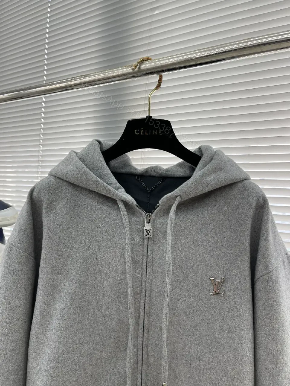 View 4 of Soft Grey Zip Hoodie: Elevated, Hidden Pockets, Subtle LV