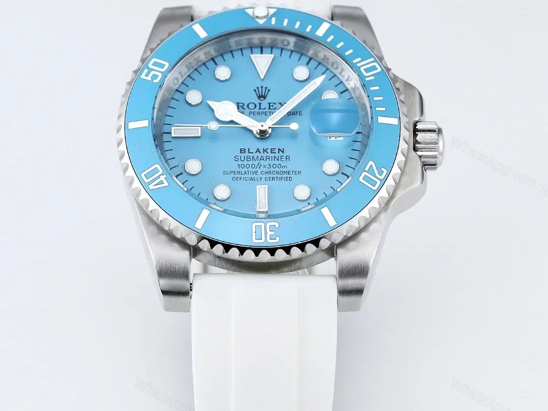 View 3 of Rolex Blaken Tiffany Submariner replica 40MM Stunning White Rubber Strap Edition RG-BLAKEN-SUB-TIFFANY-WHITE-RUBBER