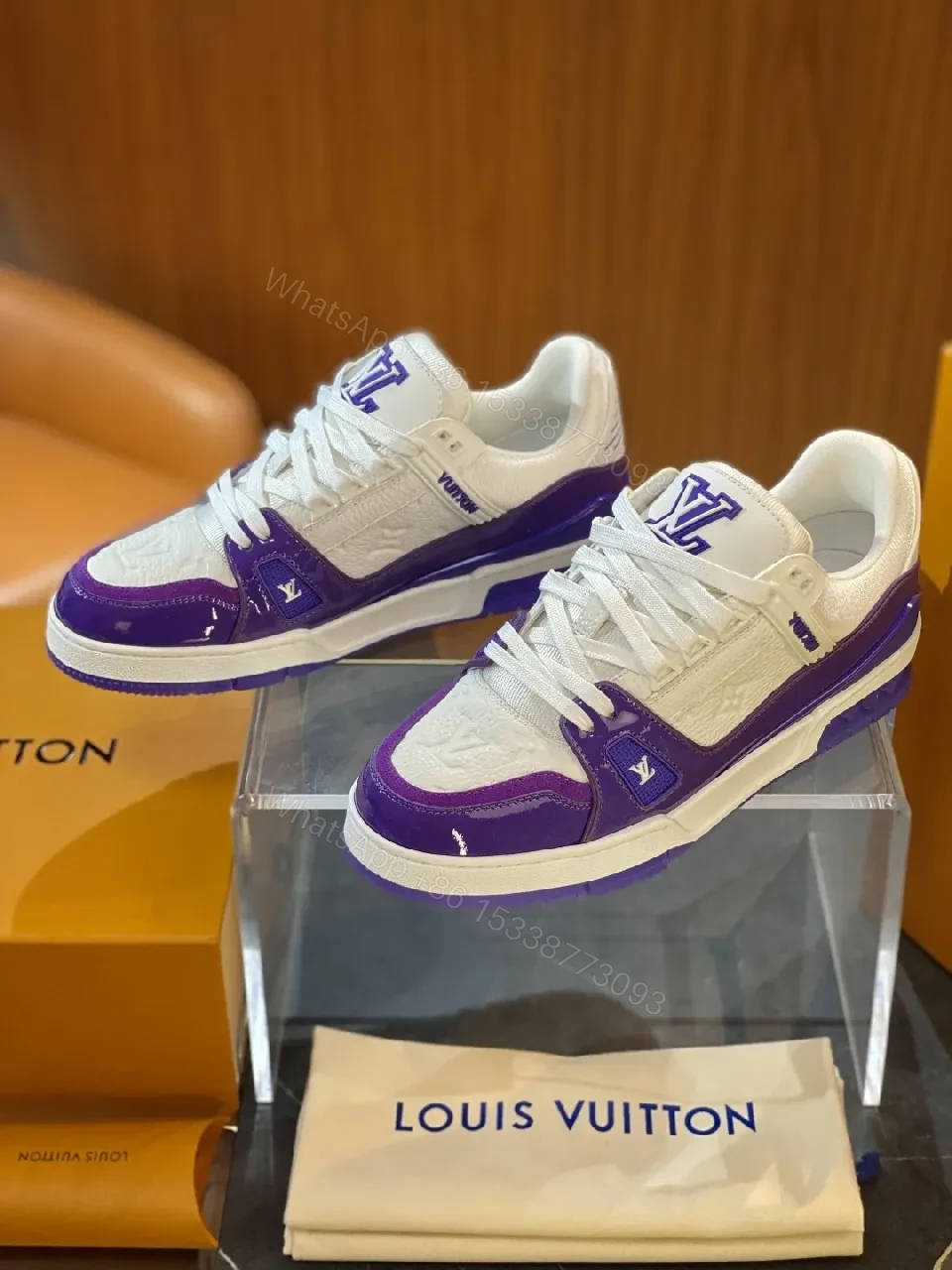 Purple-Accent Leather Suede Low-Top Sneakers with Comfort Core — view 1
