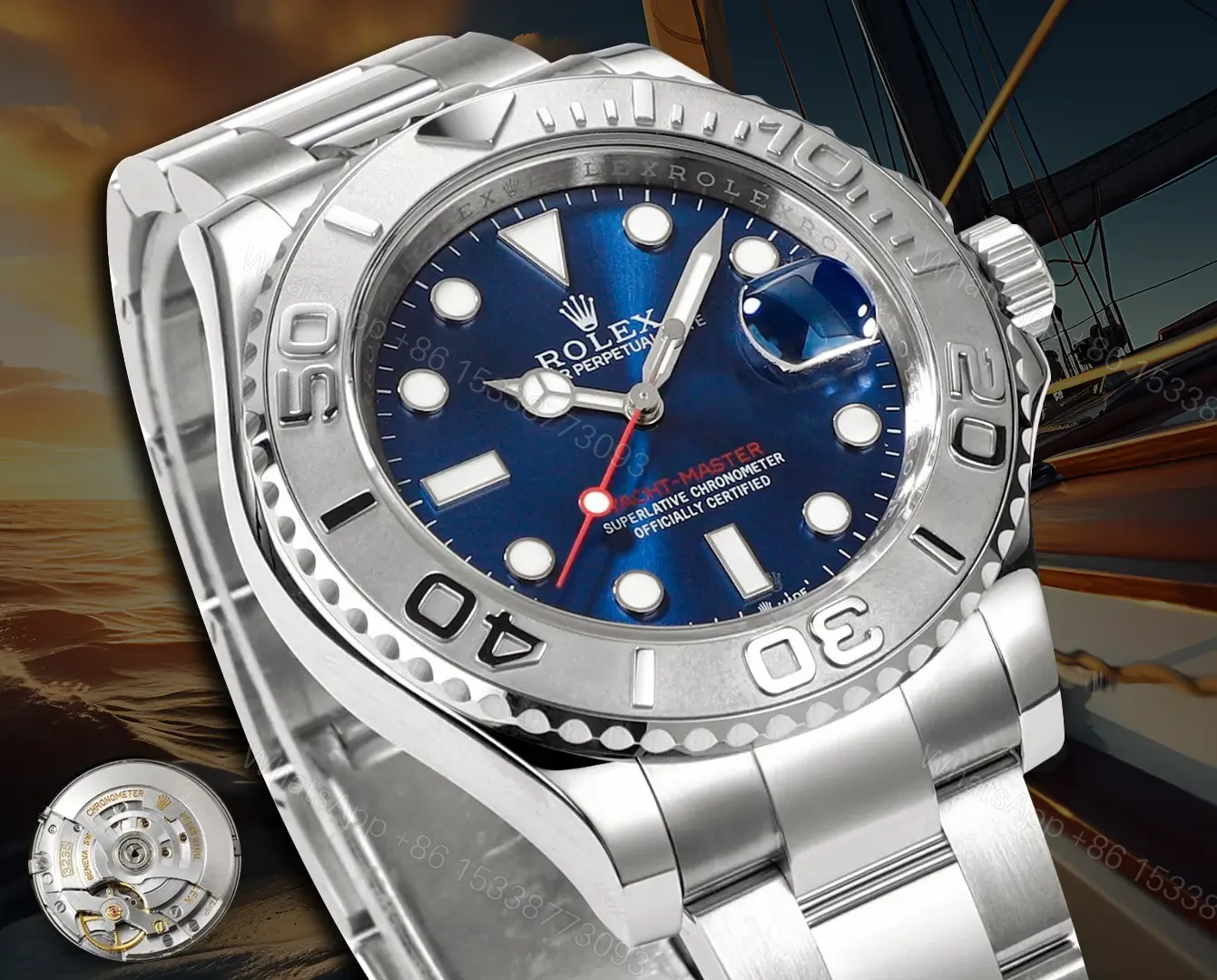 View 2 of Fake Rolex Yacht-Master 40 Blue Dial Platinum Bezel 116622-0002