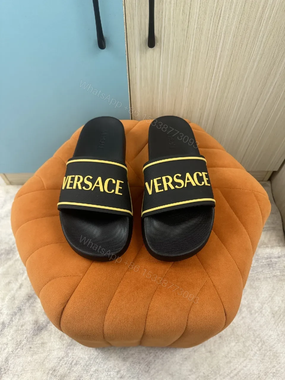 View 5 of Patterned Comfort Black Slip-Ons: Bold Logo Elevated Style