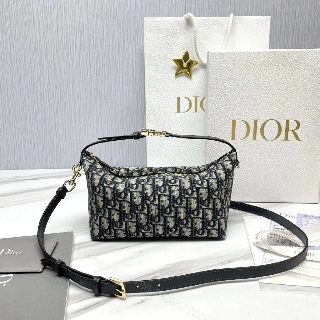 Compact Luxury Pouch: Dior-Patterned Mini Bag with Gold Hardware — view 1