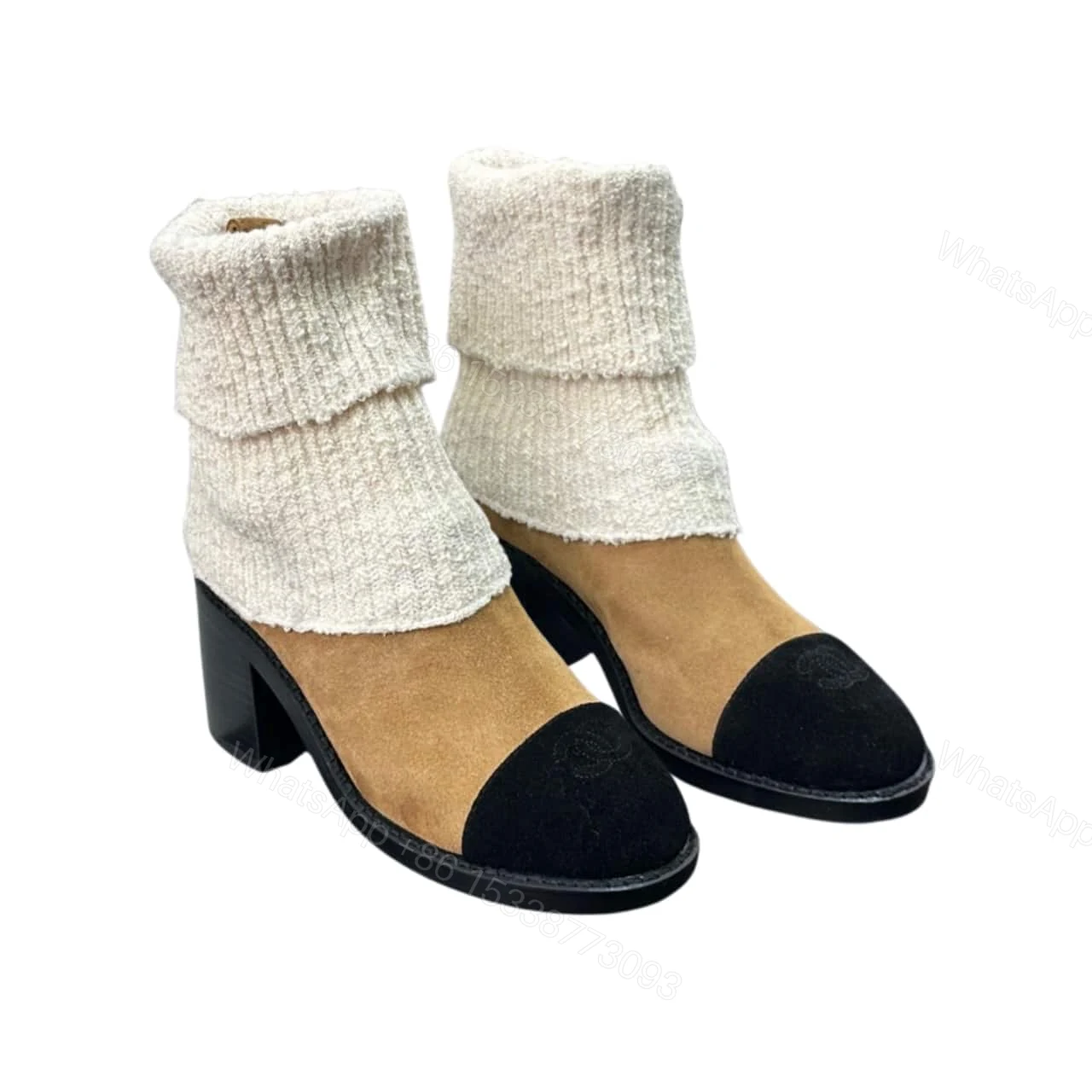 CHANEL KNIT BOOTS BEIGE G46038 B18433 NZZX3 — view 1