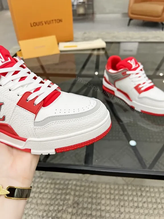 View 5 of Bold Red & White LV-Inspired High-Tops: All-Day Comfort Sneakers