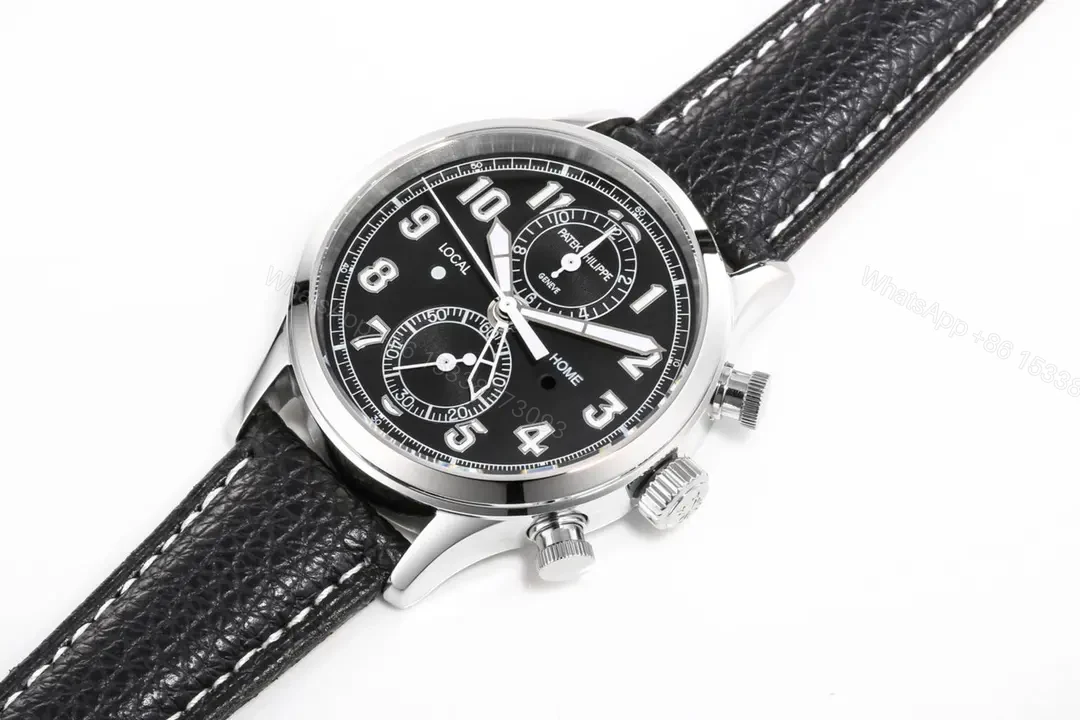 View 6 of Patek Philippe 5924G Multi Function Watch Black Dial Italian Leather Strap 42mm Stainless Steel Case