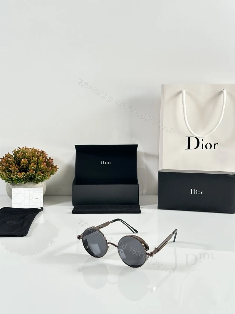 First Copy Dior Round Black Sunglasses Metal Frame Unisex UV Protection — view 1