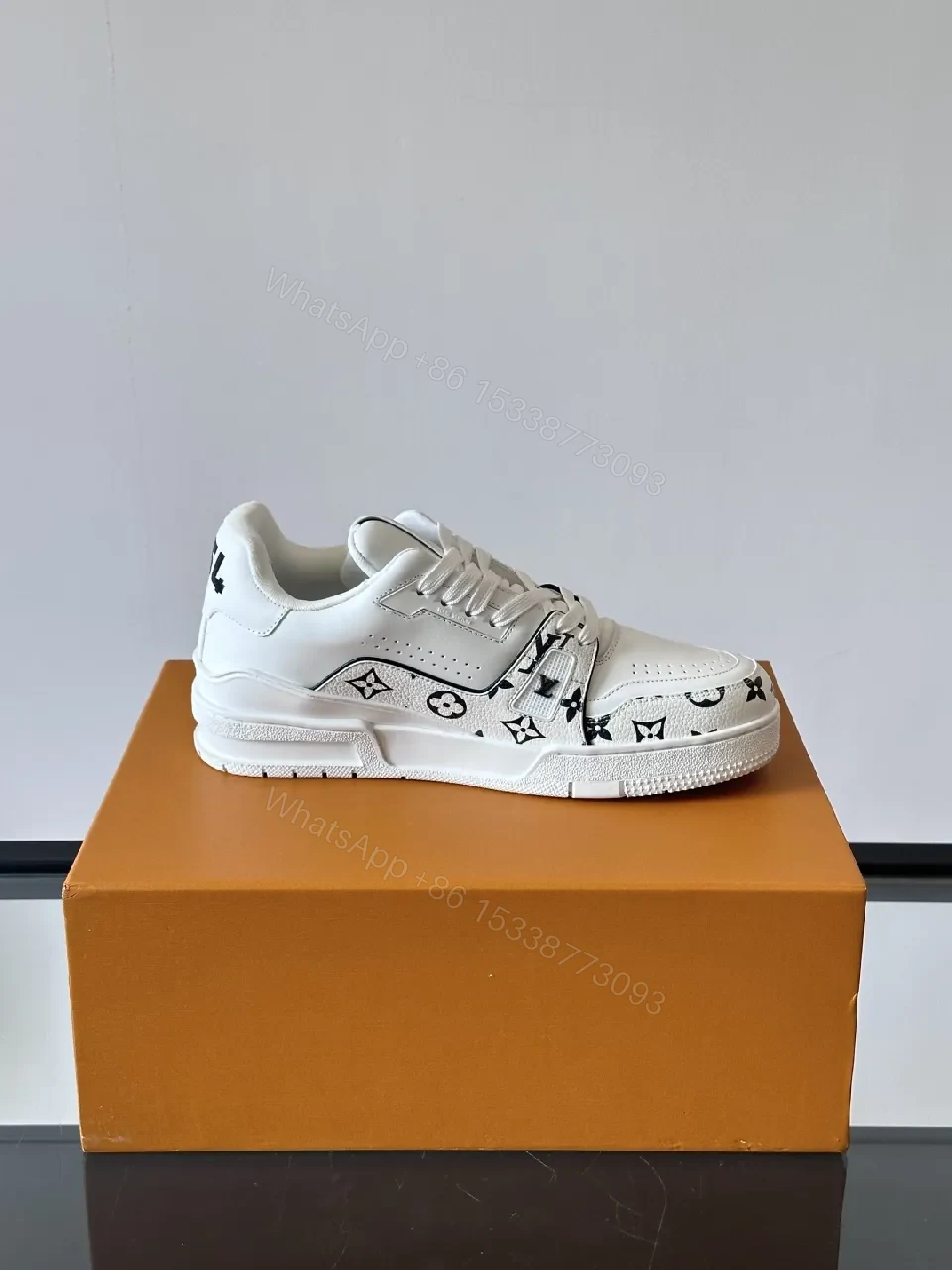 View 2 of White Leather Monogram High-Tops with Luxe Details Sneakers