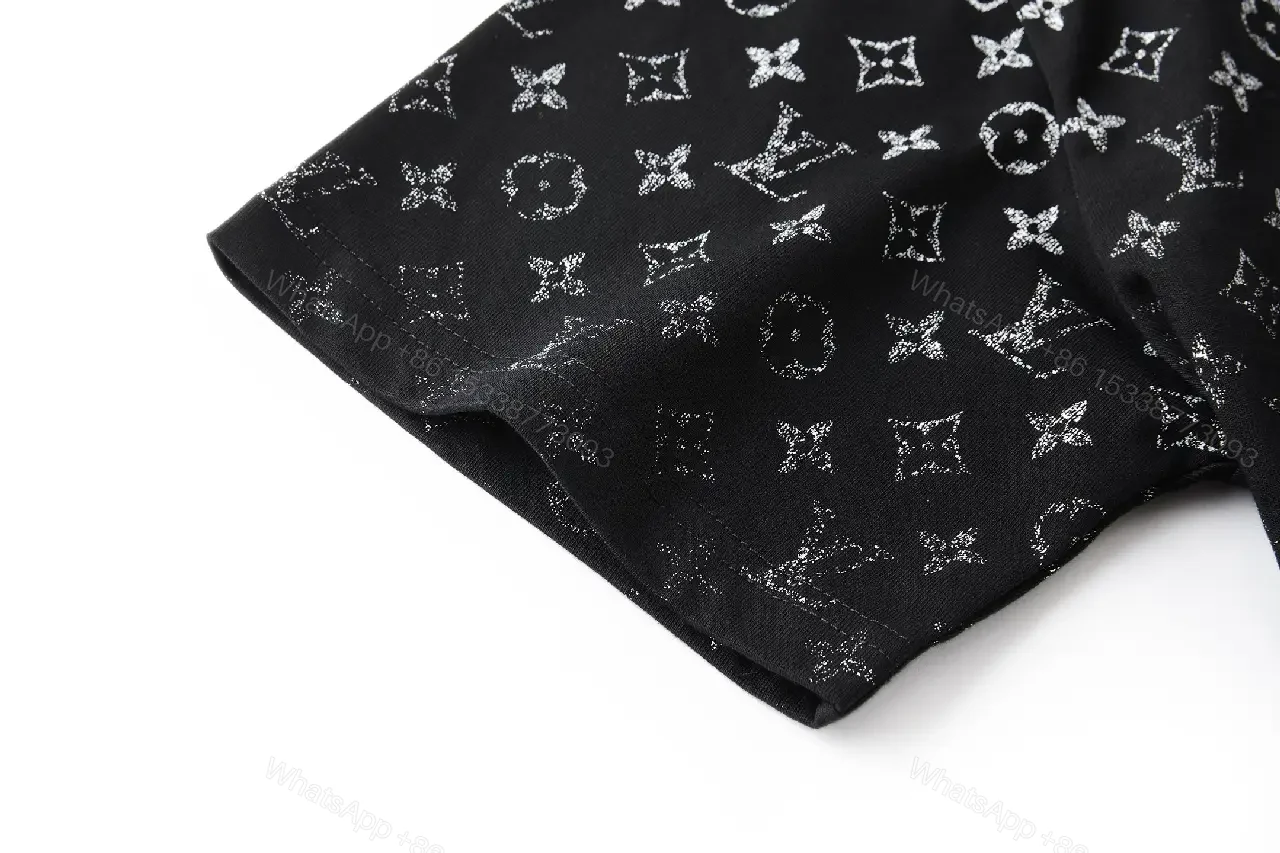 View 6 of Black Polyester T-shirt Metallic LV Monogram Pattern Short-Sleeve Crewneck Tee