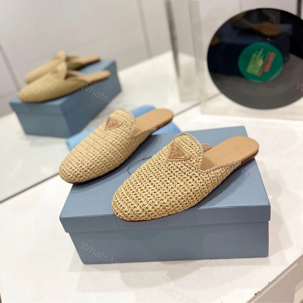 View 3 of Prada Woven Fabric Mules Natural