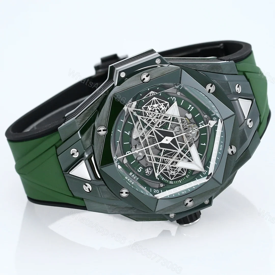 View 3 of Hublot Big Bang Sang Bleu Replica 45MM Premium Green Ceramic Rubber Strap Edition RG-HUBLOT-SANGBLEU-GREEN-45
