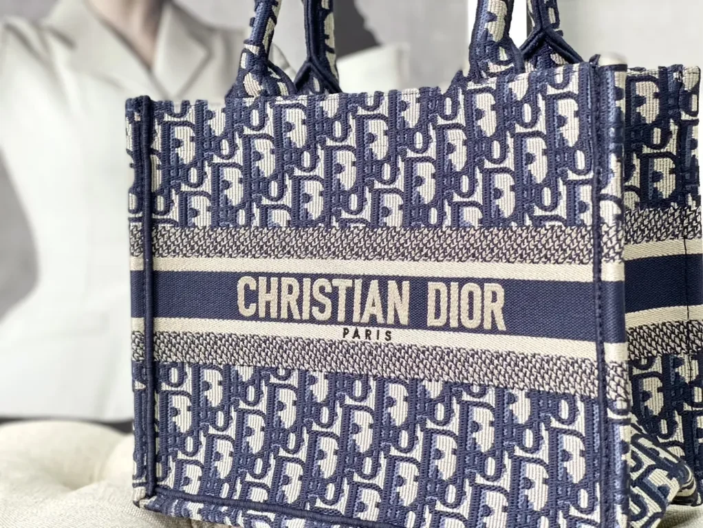 View 9 of Iconic Dior-Inspired Navy Beige Tote: Structured Luxury Bag