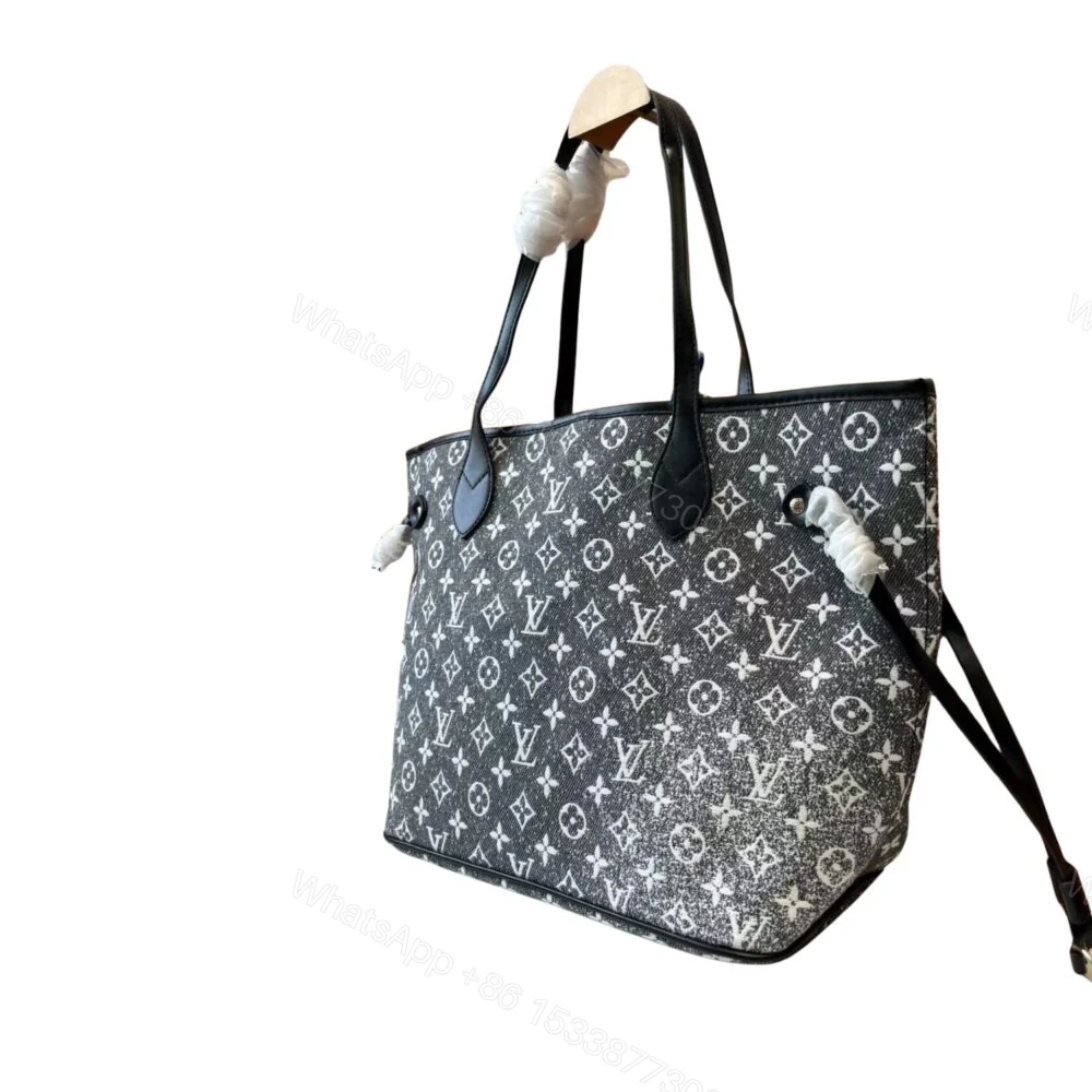 View 4 of Louis Vuitton Neverfull MM Monogram Jacquard Denim Totes Bag Grey 31cm M21465