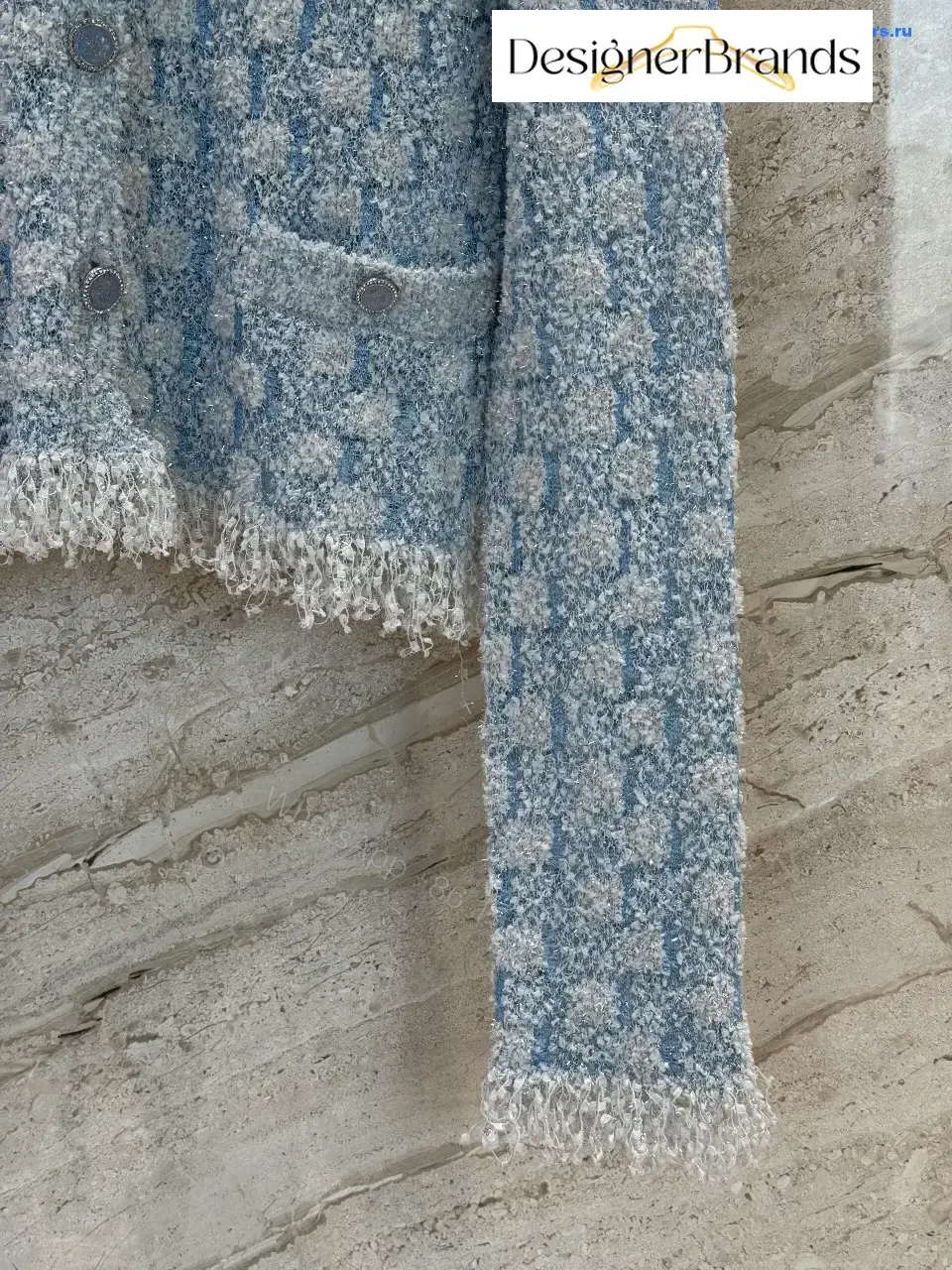 View 7 of Bouclé Bluish-Gray Cardigan Jacket: Luxe Texture & Comfort