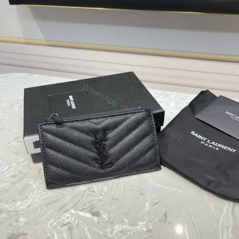 View 4 of Sleek Calfskin Quilted Card Holder â€“ YSL Monogram