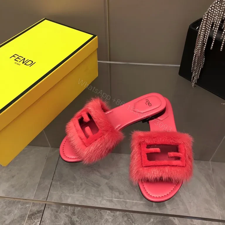 View 5 of Vibrant Pink Fur-Trim Slides: Luxe Comfort, Bold Designer Style