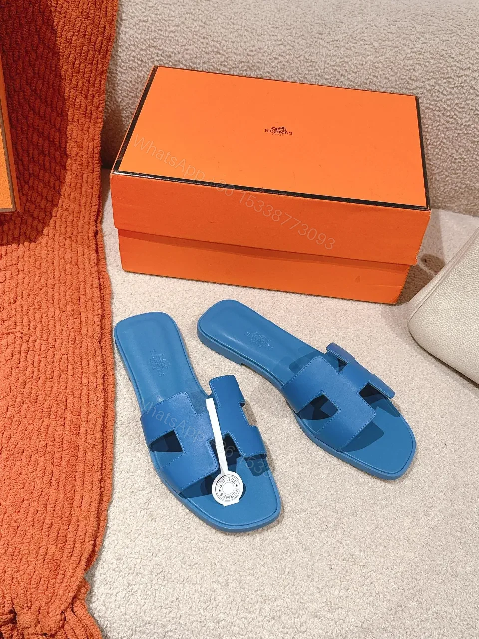 View 4 of Blue Leather Signature Sandals – Urban Luxe Comfort, Everyday Style