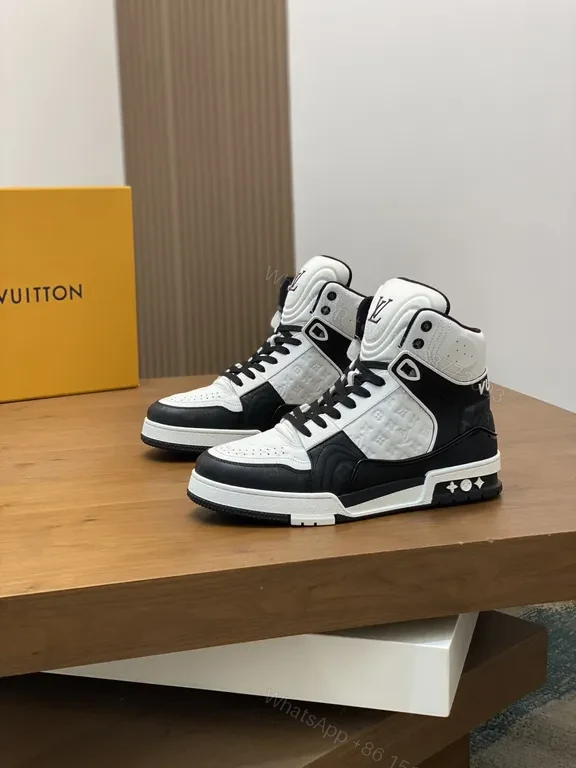 View 4 of Bold Contrast LV High-Top Sneaker: Luxury Streetwear Comfort