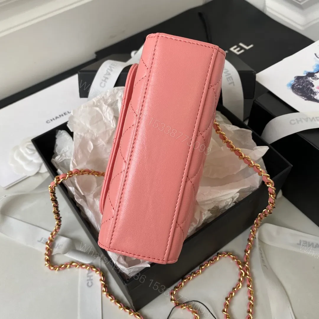 View 2 of Chanel Woc Pink Handbags With Pearl Handle 11.5×14.5×5.5cm