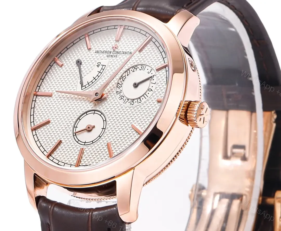 View 2 of GS Factory Vacheron Constantin Traditionnelle 83520/000R-9909 Mechanical Watch – Rose Gold with Brown Leather Strap, 40mm Case, Automatic Movement, Power Reserve, Date, and Day Display