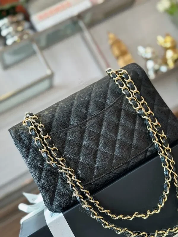View 7 of Chanel Classic Handbags With Lock Gold Black Leather 23cm