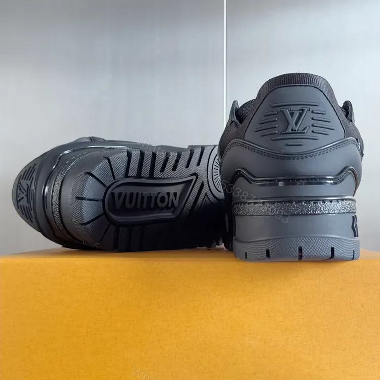 View 9 of Monochrome LV-Influenced Leather Sneakers: Sleek, Durable