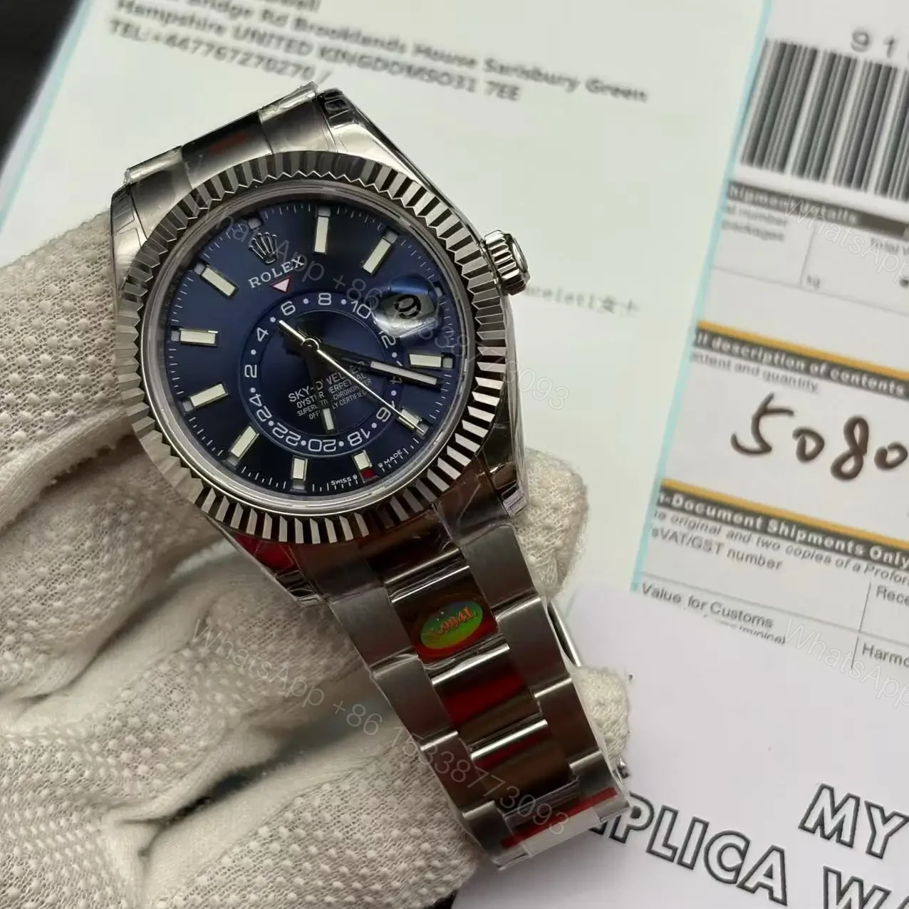 View 2 of Rolex Sky-Dweller Blue Dial Stainless Steel 326934-0003 Oyster Replica