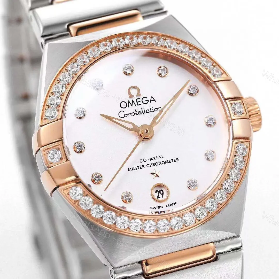 View 4 of Omega Constellation 29mm Women’s Watch V6 Version Two-Tone Stainless Steel and Rose Gold Diamond Set Bezel White Dial