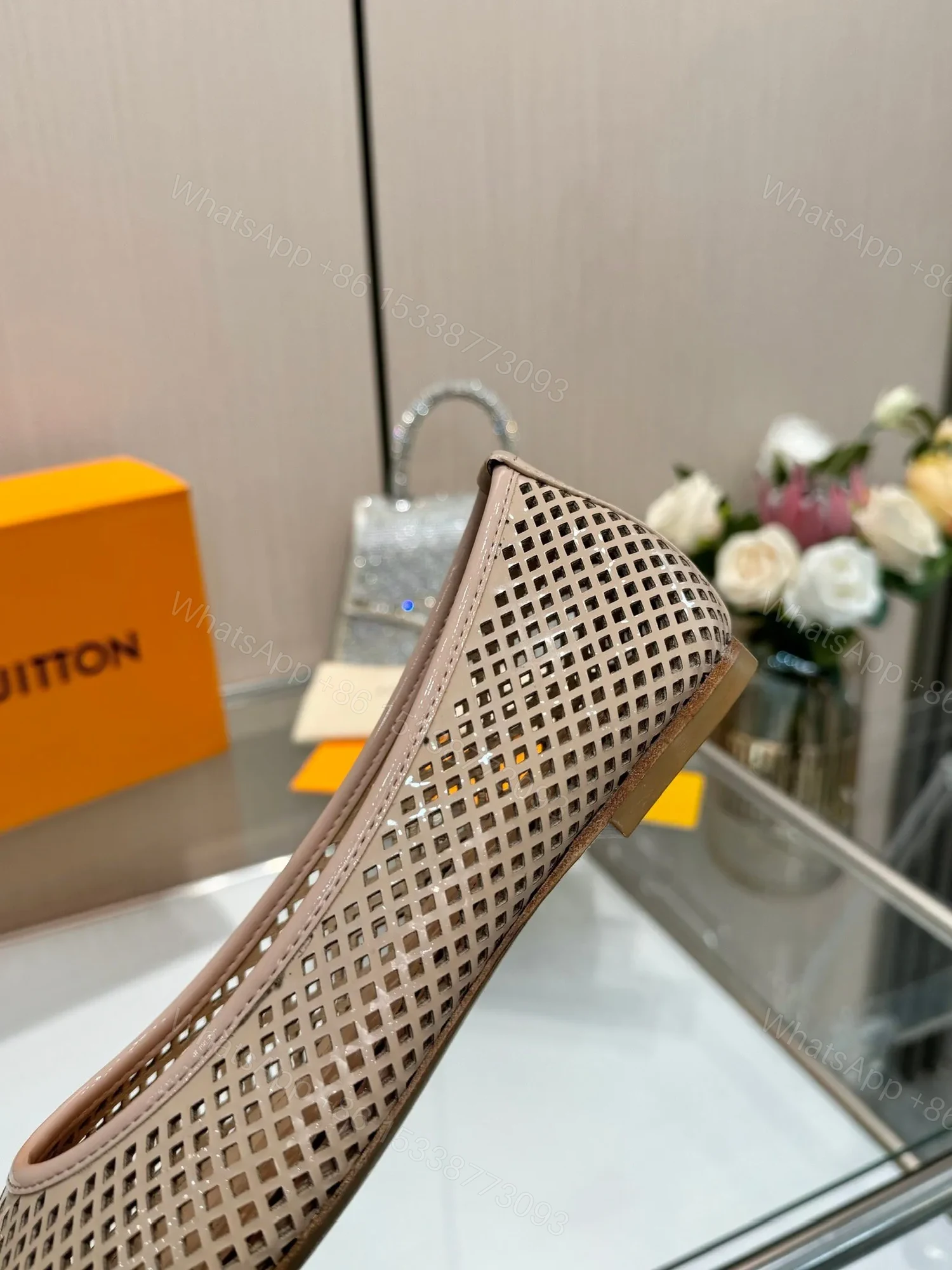 View 2 of LV Women Beige Patent Leather Ballet Flats