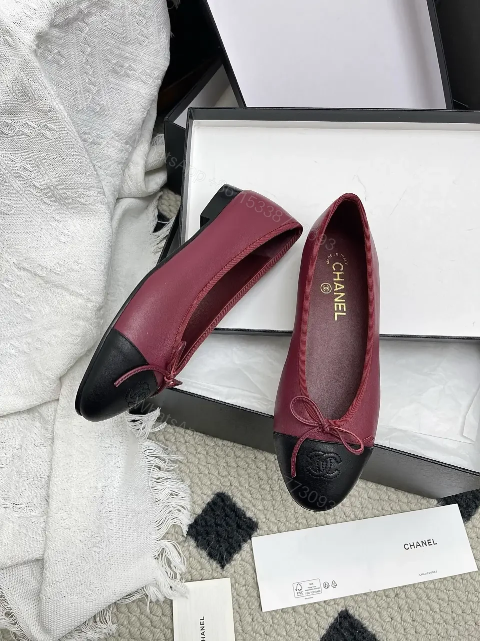 Burgundy Satin + Black Leather Ballet Flat, Two-Tone, Comfort — view 1