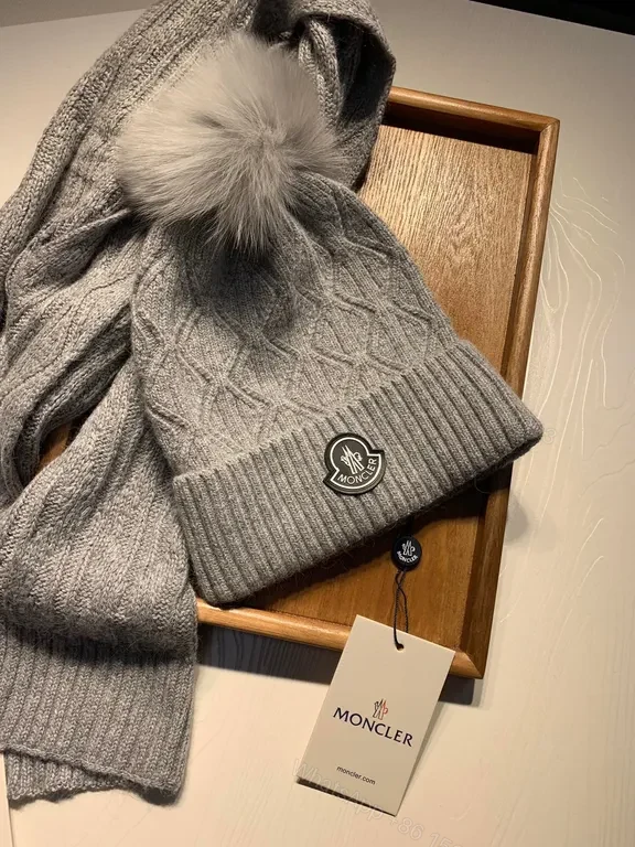 View 9 of Cozy Knit Setâ€”Moncler Patch, Gray, Luxury Warmth Scarf & Beanie