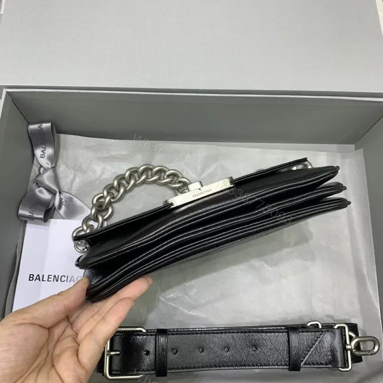 View 4 of Polished Leather Chain-Handle Flap Bag: Modern Luxury
