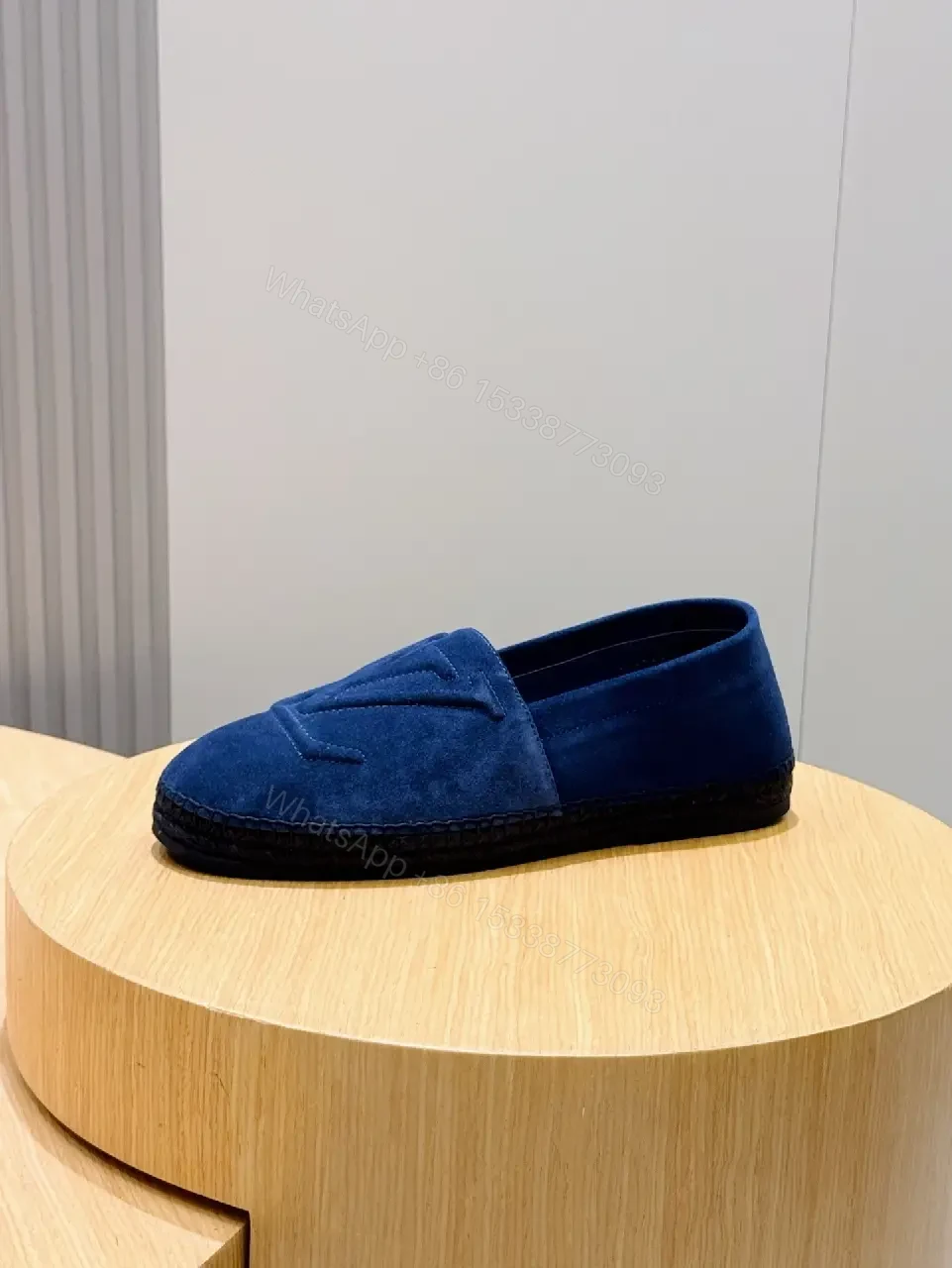 View 7 of Navy Suede LV-Embellished Slip-Ons: Quiet Comfort