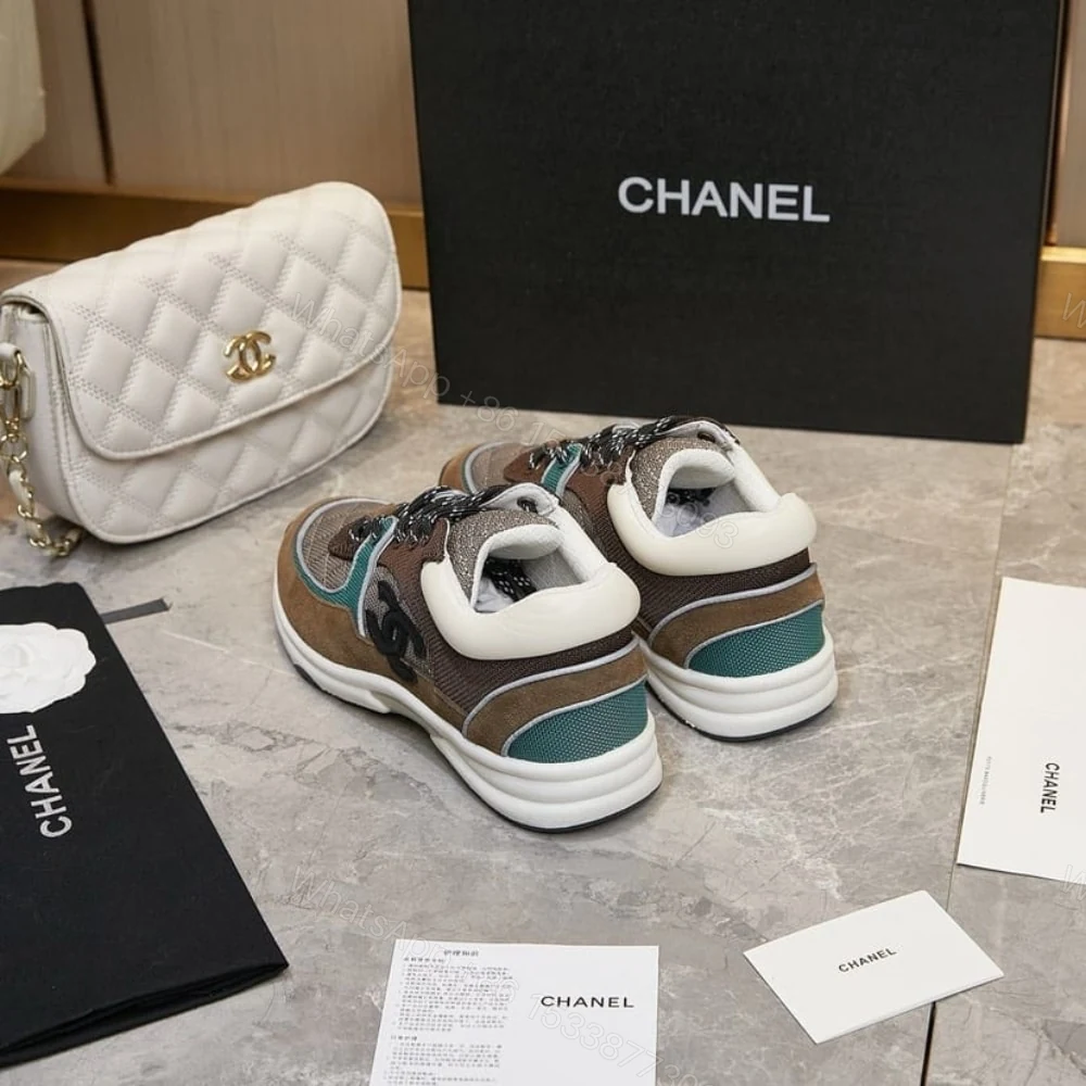View 4 of Chanel CC Logo Low Top Trainer Sneakers Brown And White