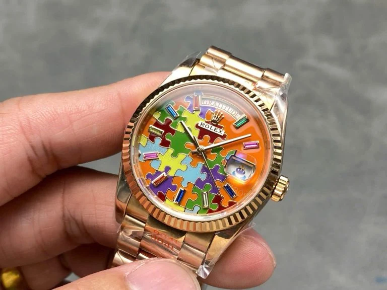 View 2 of Day-Date 36mm Super Clone 128235 Puzzle Emoji Jigsaw Motif Dial