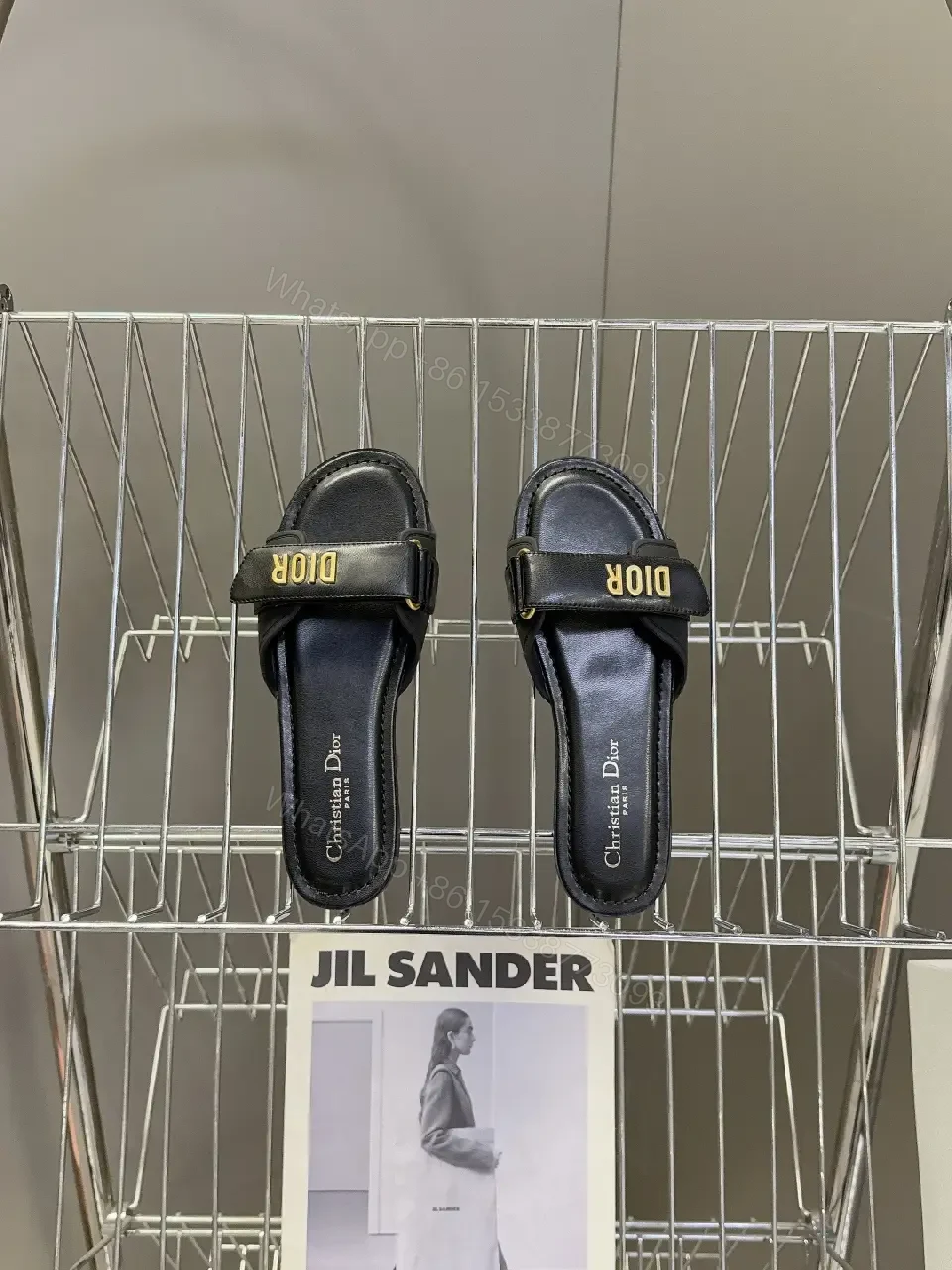 View 6 of Chic Minimalist Slide Sandals with Gold Logo Accent
