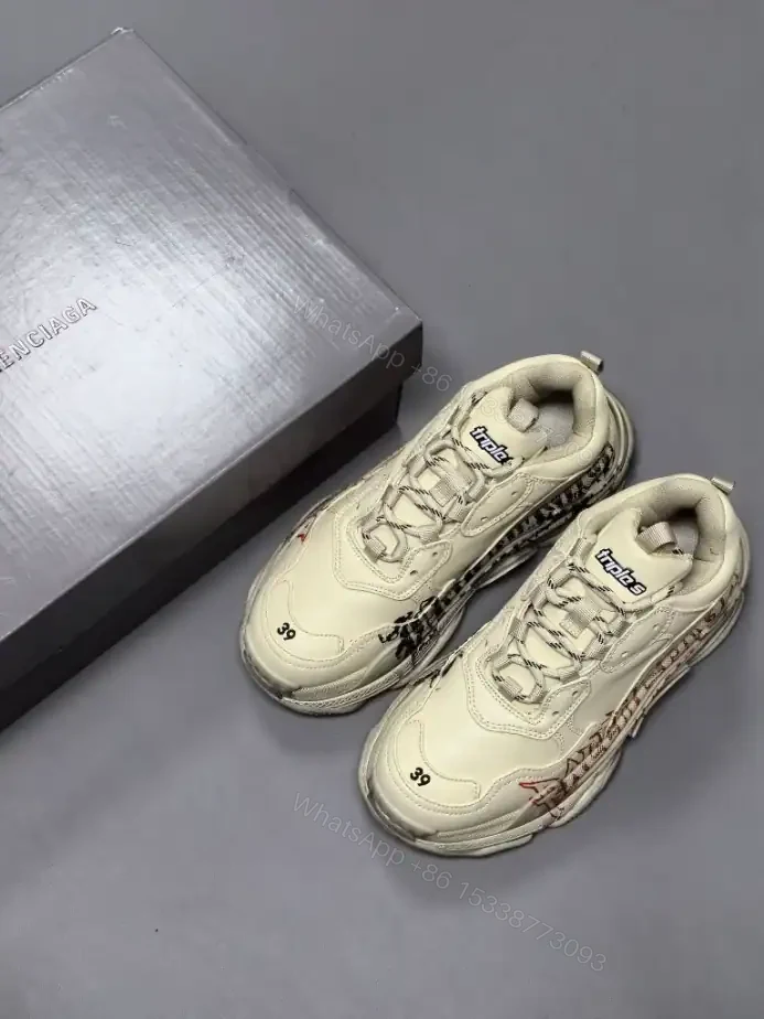 View 3 of BALENCIAGA TRIPLE S SNEAKER IN WHITE, RED AND BLACK DIY METAL ARTWORK PRINTED COWSKIN – BB269