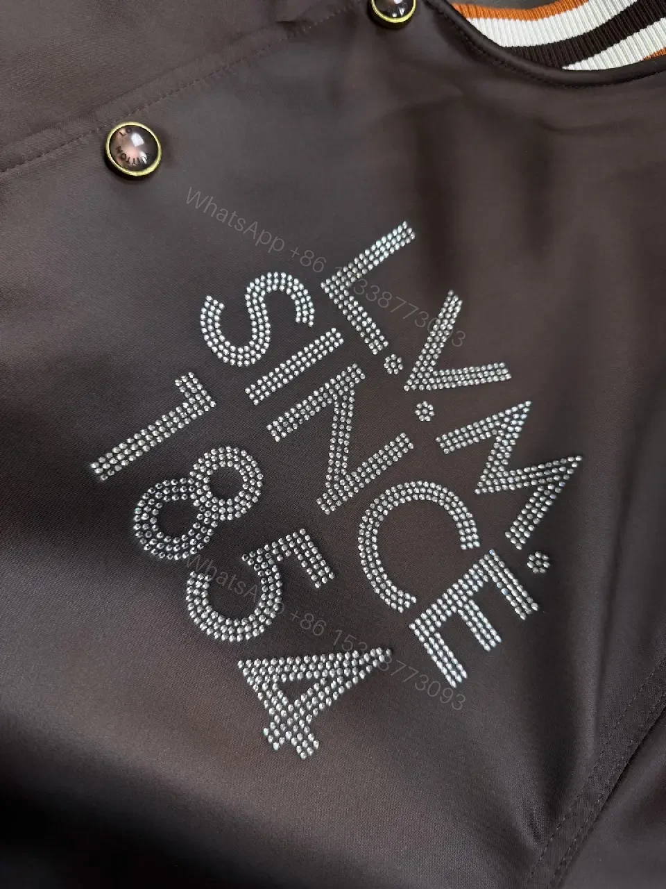 View 6 of Satin Varsity Jacket with Rhinestone Crest Trim