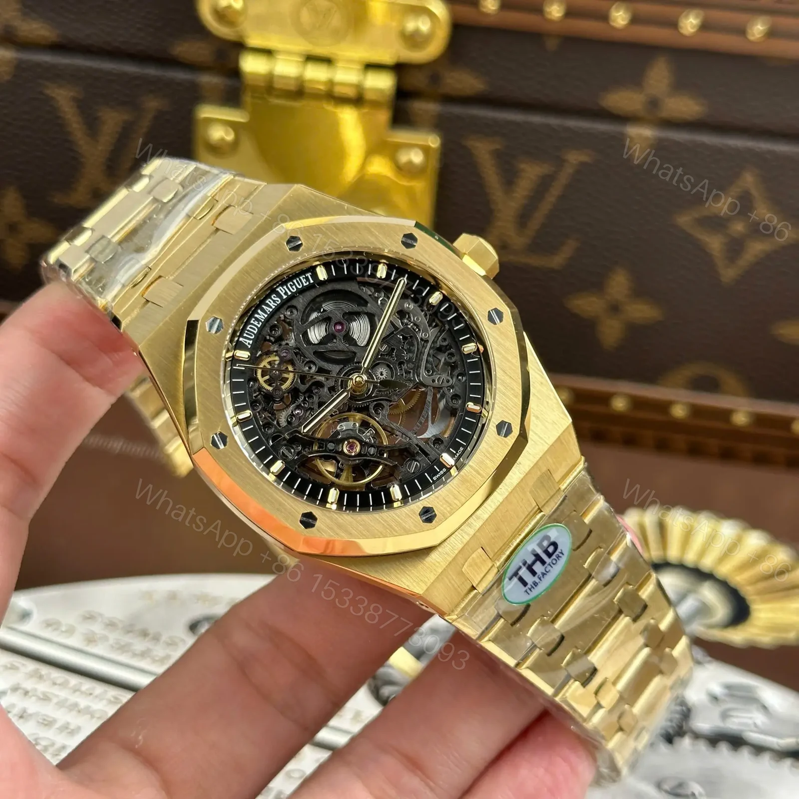 View 15 of Replica Audemars Piguet Royal Oak Openworked 15407 Yellow Skeleton Dial