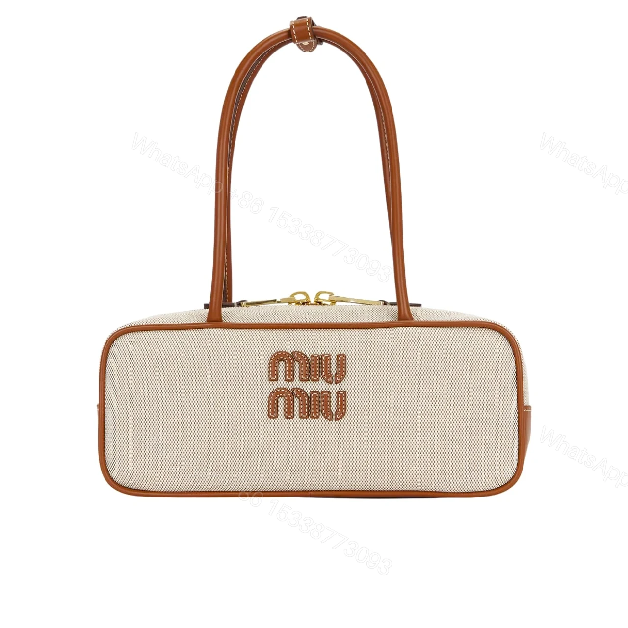 MIUMIU WOMEN’S CANVAS AND BAG NATURAL BEAU 27CM — view 1