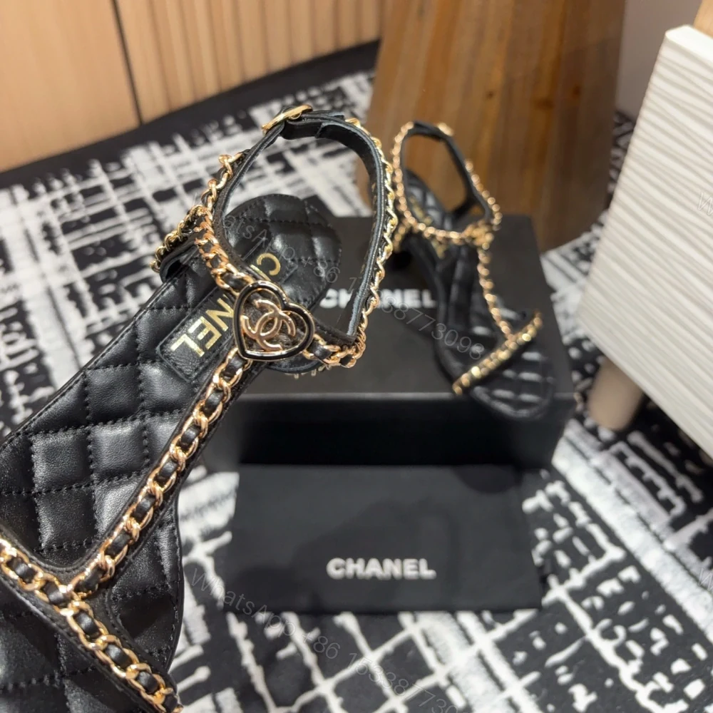 View 4 of 高仿Chanel*25C系列G46109X小羊皮高踭涼鞋黑色8.8CM免檢版