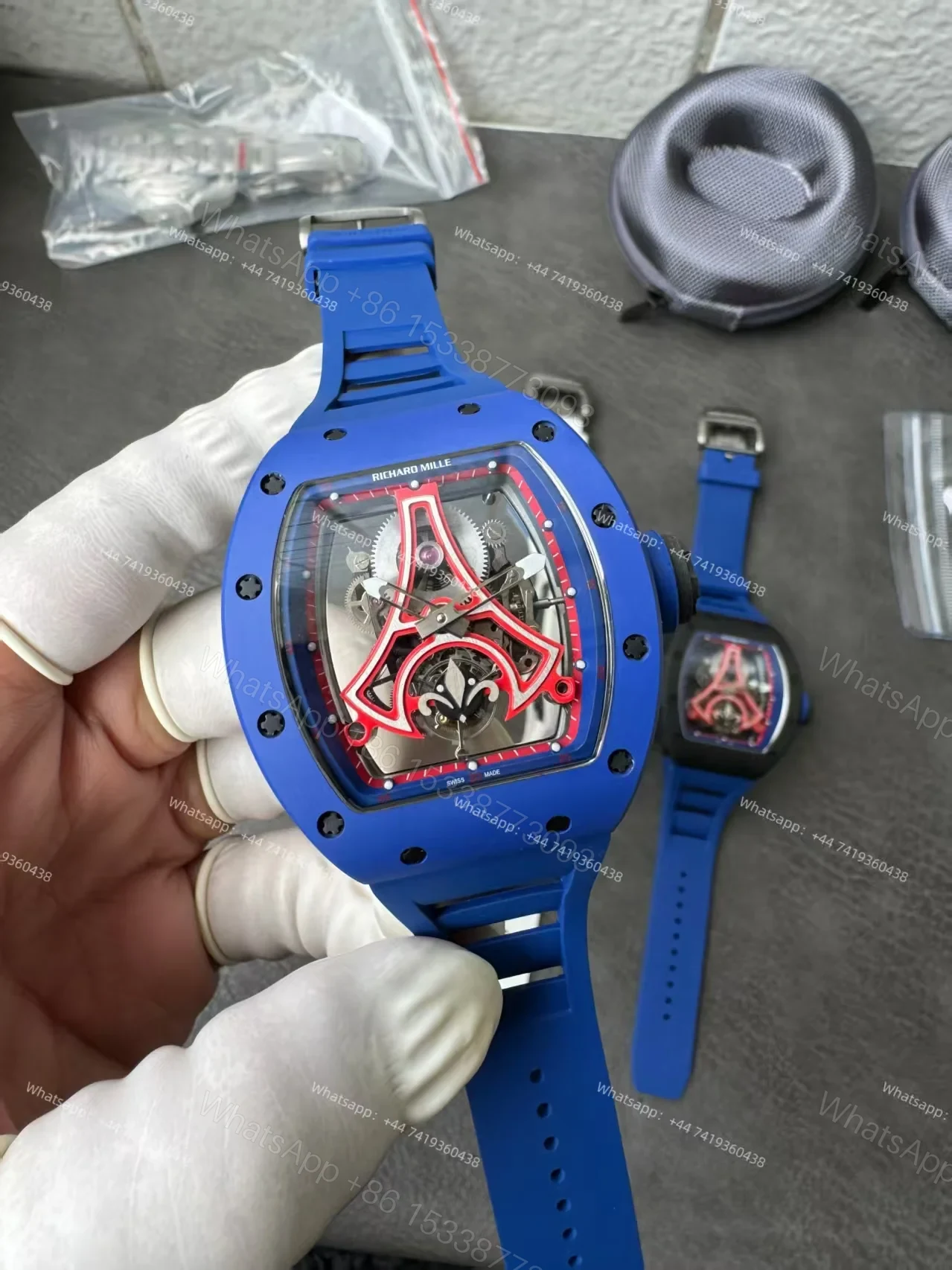 View 7 of Super Clone Richard Mille RM52-03 Blue Ceramic Paris Saint-Germain Skeleton Tourbillon 1:1 Replica Watch