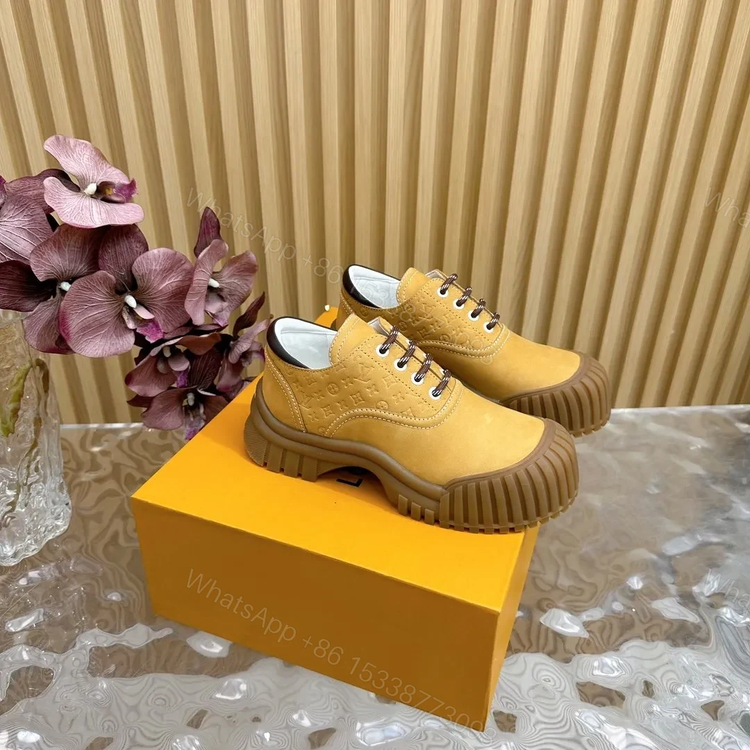 View 2 of LV Women Mustard Suede Lace-Up Sneakers