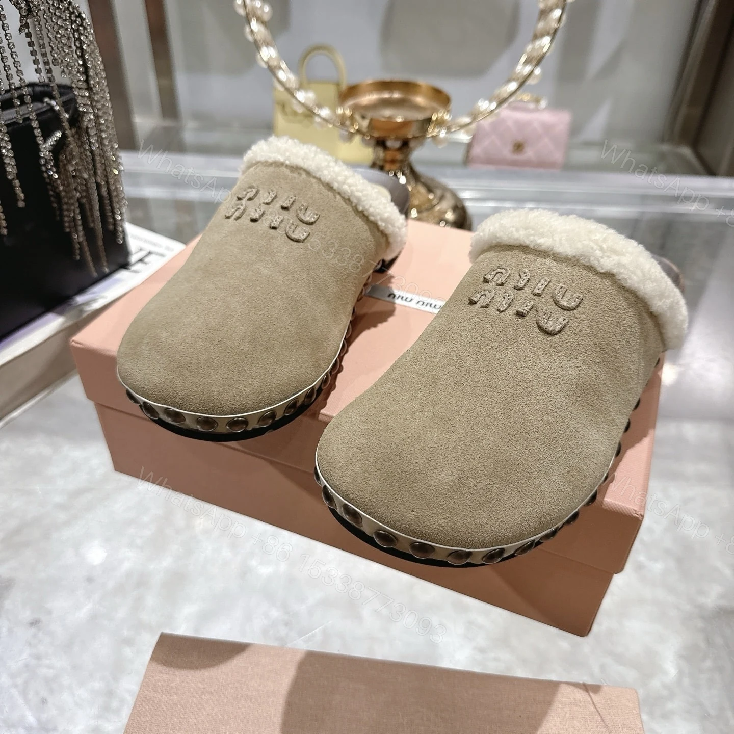 View 8 of MIUMIU SUEDE CLOGS BEIGE