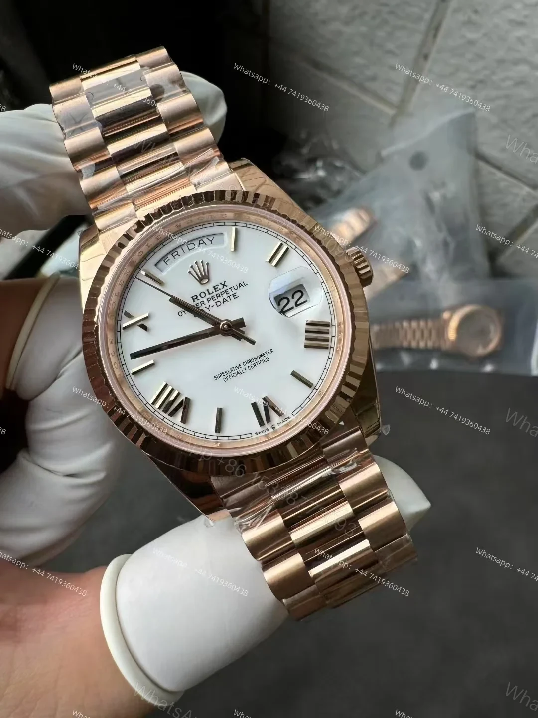 View 3 of Rolex Day-Date M228235-0032 1:1 Replica Rose Gold White Dial 40MM 3255 Movement Presidential Bracelet Super Clone Watch