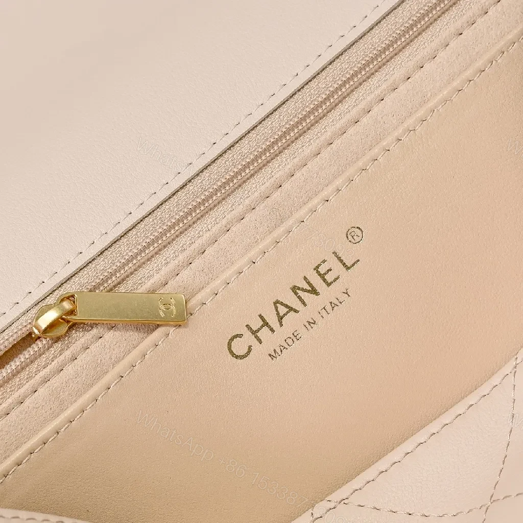 View 9 of Quilted Beige Calfskin Bag with Gold Hardware, Luxe Everyday