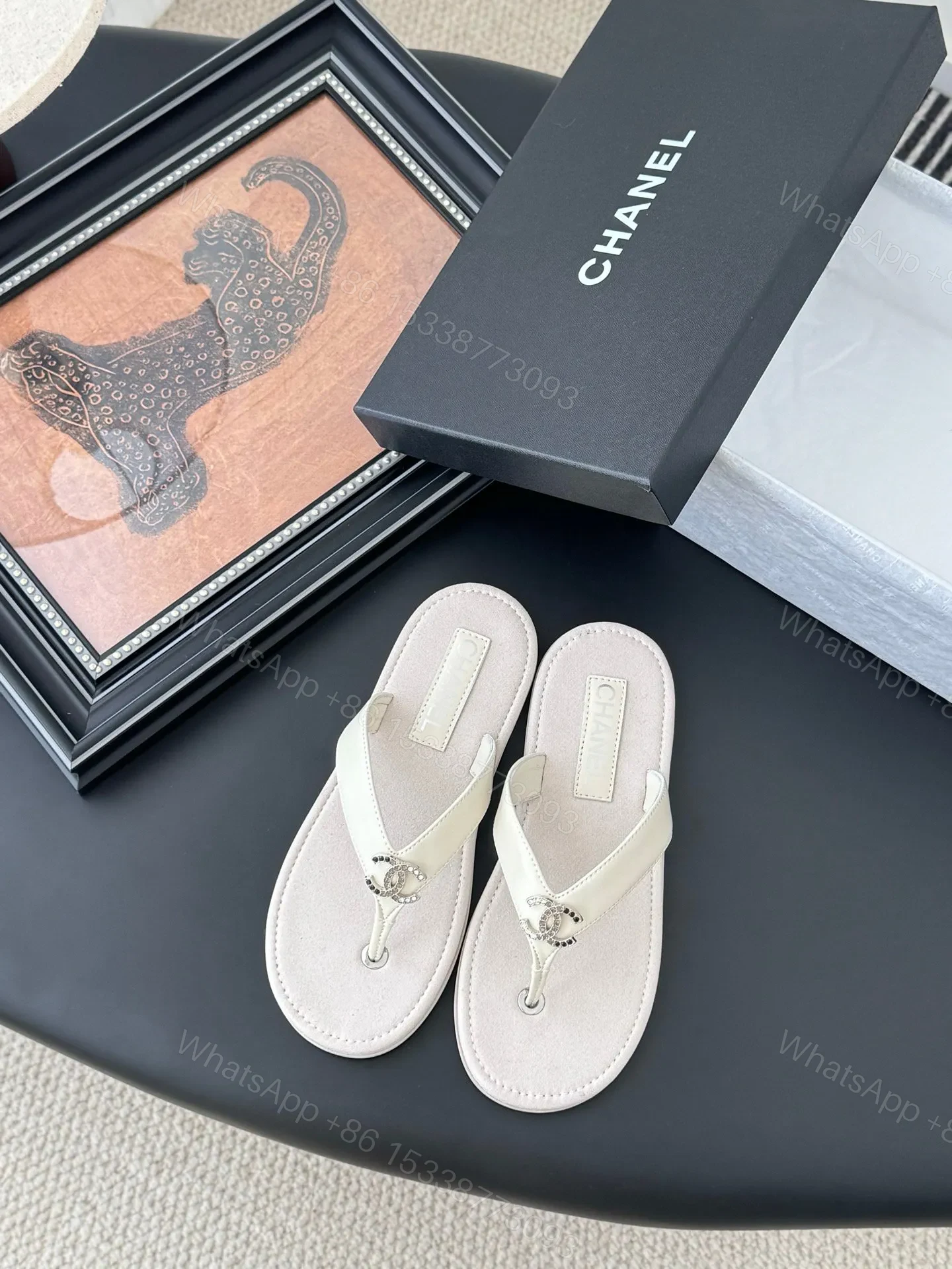 Chanel Women White Leather Thong Sandals — view 1