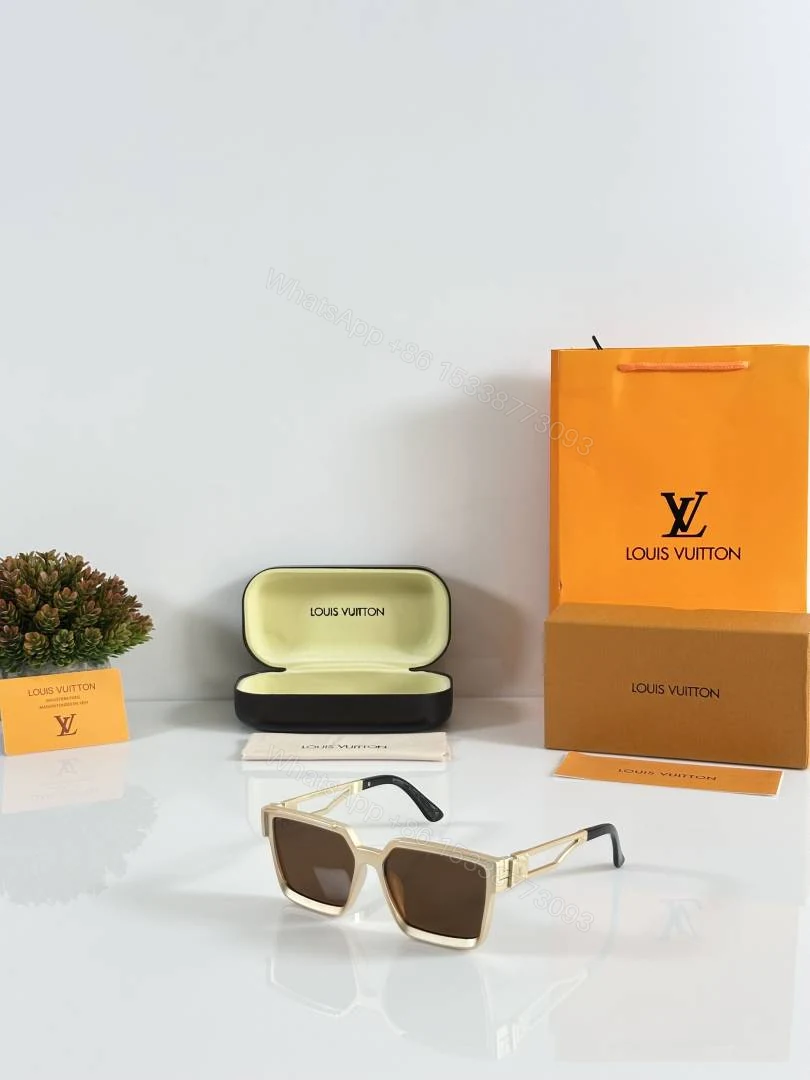 First Copy Louis Vuitton White Square Frame Brown Lens Men’s Sunglasses — view 1