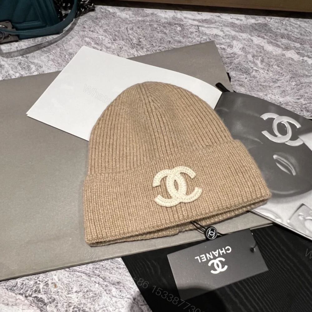 View 2 of Chanel White CC Wool Beanie Beige