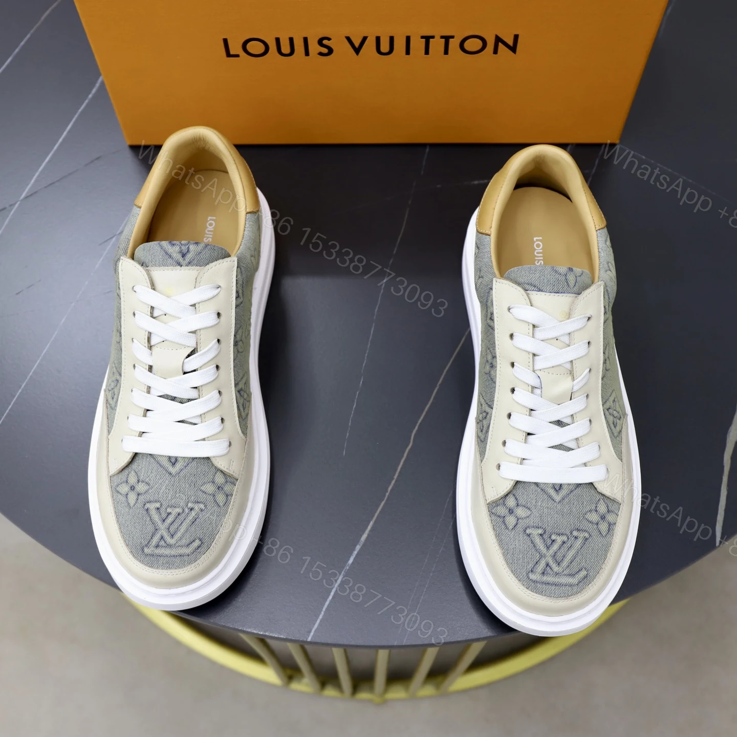 LV A貨男女款淺灰牛仔拼接休閒鞋簡約百搭低幫運動鞋 — view 1